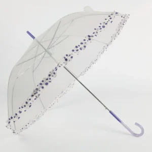 Clear Automatic Umbrella with Polka Dot Lace and Hanging Design