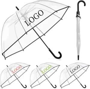 Clear Bubble Transparent Women’s Rain Umbrella Rainproof Straight Handle Custom Logo