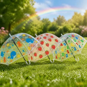 Clear Bubble Umbrella for Kids, Transparent PVC Dome with Cartoon Printing and Custom Logo