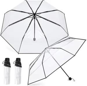 Clear Compact Folding Umbrella 8-Rib See-Through Manual Open Wedding Travel Umbrella