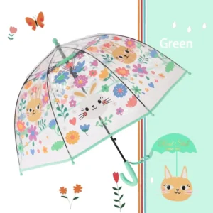 Clear Dome Baby Umbrella with Cat, Rabbit, and Floral Design
