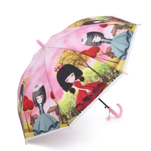 Clear Matte EVA Full Print Transparent Cartoon Children Auto Open 8 Ribs Sun Rain Protection Straight Umbrella