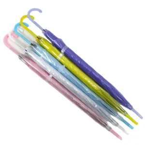 Clear PVC Long-Handle Umbrella, 6 Colors, for Parties, Camping, and Events