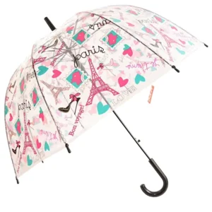 Clear Printed Silk Straight Umbrella for Adults with Strong Metal Fiberglass Frame Fully Automatic