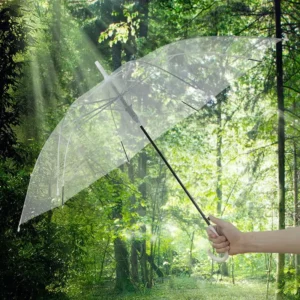 Clear Rain Umbrella Small Fresh Style Transparent Advertising Umbrellas Curved Handle Straight Shaft UV Protection 8 Ribs