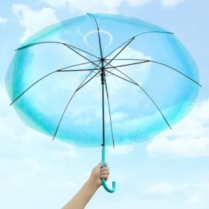 Clear Semi-Automatic Open Umbrella with Blue Jellyfish Design