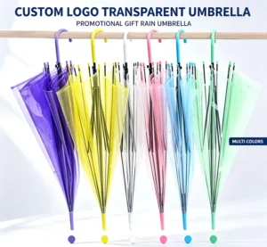 Clear Straight Umbrella with Crooked Handle, Transparent Long Umbrella, Multiple Colors