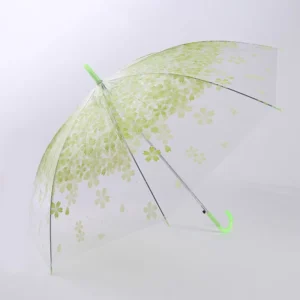 Clear Transparent Folding Umbrella with Flower Print, Semi-Automatic, for Adults