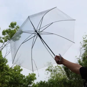 Clear Transparent PVC Straight Umbrella White Handle Windproof Manual Chinese Factory
