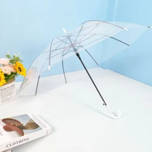Clear Transparent Plastic Straight Umbrella Semi-Automatic Opening for Sun and Rain Protection
