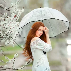 Clear Transparent Straight Umbrella Semi-Automatic Open Wind-Resistant Wedding Umbrella Customized Logo
