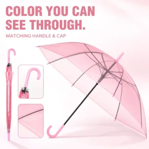 Clear Umbrella for Sun & Rain Dual Use Long Handle Transparent Umbrella with Custom Logo for Gifts & Events