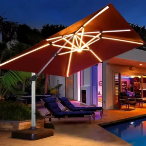 Color Customized Heavy Duty Strong Hotel Windproof Huge Square Outdoor Rainproof Stable LED Parasol Roma Umbrella