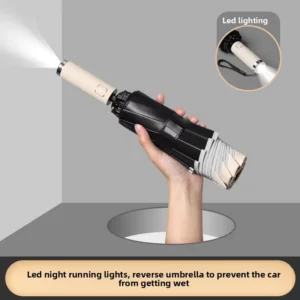 Color coordinated LED Light Reverse Three Folding Automatic Folding Umbrella for Men Large Sized Business Use Business Gifts