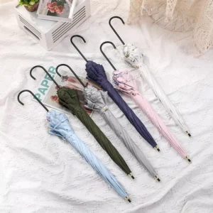 Colored Plastic Lace Long-Handled Umbrella UPF50+ Anti-UV Korean Small Fresh Straight Goddess Umbrella for Travel