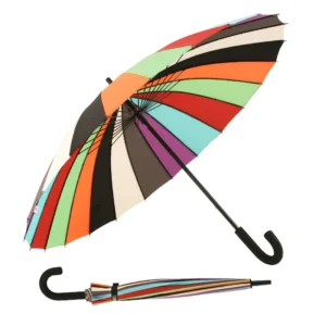 Colorful 24 Rib Rainbow Classic Stick Umbrella Custom Print Black Metal Shaft Velrco Long Handle Anti-UV Golf Straight Umbrella