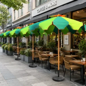 Colorful Aluminum Pole Outdoor Cafe and Garden Umbrella for Beach and Commercial Use