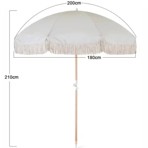 Colorful Beach Parasol with Wooden Pole and Tassel