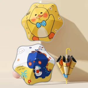 Colorful Cartoon Children’s Straight Umbrella with Pulley and Hook Handle