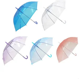 Colorful Clear Rain Umbrella, Frosted Print Logo, Long Handle, Automatic Transparent Umbrella