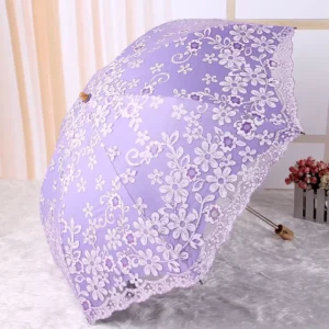 Colorful Flower Pattern Double Layer Lace Embroidery Umbrella Parasol Princess Wedding Party Anti UV Sun Folding Lace Umbrella