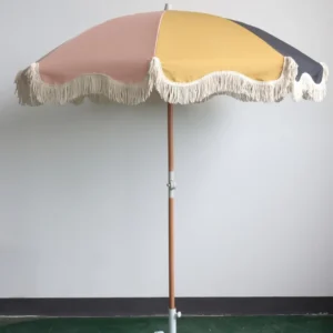 Colorful Foldable Wooden Pole Sunscreen Tassel Umbrella for Beach
