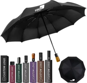 Colorful Folding Rain Umbrella with Wooden Handle