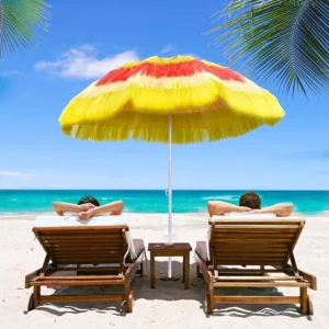 Colorful Hawaii Straw Folding Tilting Beach Umbrella for Patio and Garden