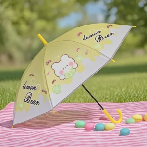 Colorful Kids’ J-Handle Plastic Semi-Automatic Rain Umbrella