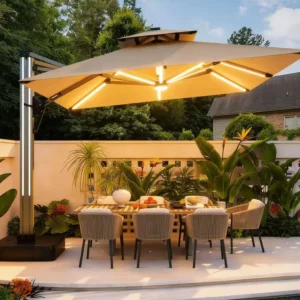 Colorful LED Patio Garden Umbrella with Base Waterproof for Beach, Pool, and Restaurants