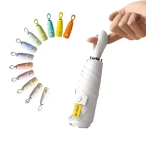 Colorful Mini 5-Fold Compact Pocket Umbrella for Women with Heart-Shape Handle, Manual, Plain Color, for Rain and Sun