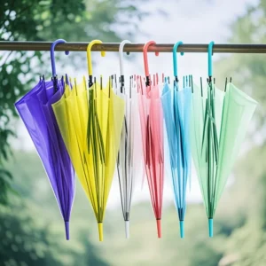 Colorful Transparent Auto Open/Close Windproof Waterproof J-Hook Handle Umbrella