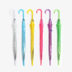 Coloured Plastic Clear Transparent Umbrella, Straight Handle, Travel