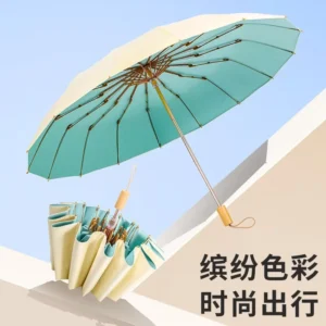 Colourful Three-Fold Umbrella for Sun and Rain Vintage Wind-Resistant UV-Protective