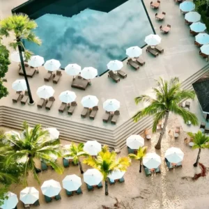 Commercial Aluminum Pole Sun Beach Umbrella with Hotel Outdoor Use and Replaceable Canopy