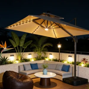 Commercial Cantilever Umbrella 3m 10ft Aluminum Pole Iron Ribs 260g Fabric for Hotel Resort Projects