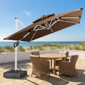 Commercial Hotel 3m UV Protection Roman Outdoor Garden Parasol with Solar LED Light Waterproof