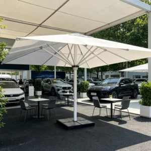 Commercial Large Outdoor Center-Pole Patio Umbrella with Waterproof UV-Resistant Canopy, Remote Control, and Aluminum Frame