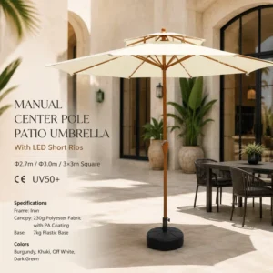 Commercial Market Umbrella for Cafe Terraces with Dining Tables and Bases
