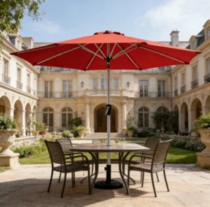 Commercial Modern Waterproof Foldable Patio Umbrella 2.7m Heavy Duty Iron Frame Powder Coated Crank Handle Wind Vent for Cafe