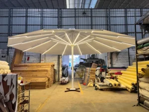 Commercial Motorized Central Pole Umbrella with LED Lights Waterproof UV Protection for Patio Garden