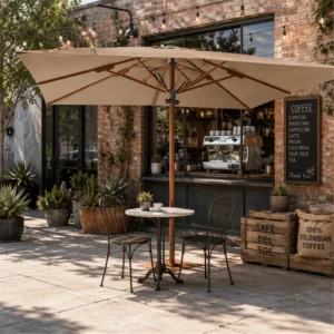 Commercial Outdoor Center-Pole Parasol with Thick Aluminum Pole Optional Ballast Base Heavy-Duty Canvas Canopy
