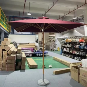 Commercial Outdoor Parasol Square Shape Aluminum Center Pole Wooden Color Patio Umbrella