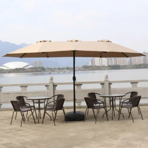 Commercial Outdoor Three-Head Roman Parasol, 3m Sun Umbrella, Rectangular Center Column, Courtyard and Stall Use