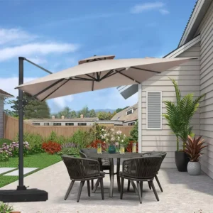 Commercial Outdoor Waterproof Patio Umbrella Steel Base Foldable Crank Lift for Hotels and Gardens