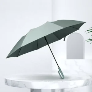 Compact 2-Folding Rain Umbrella with Carabiner Handle