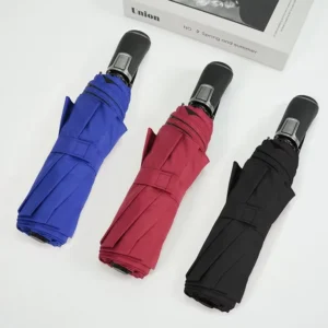 Compact 23-Inch Three-Fold Automatic Umbrella with 190T Pongee Fabric, Metal Shaft, UV Protection, and Custom Print