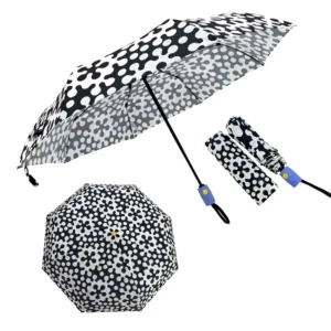 Compact 3-Fold Automatic Open/Close Folding Umbrella with Digital Print and Color-Matching Handle
