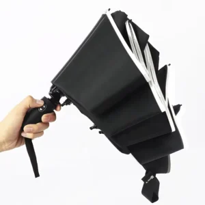 Compact Auto Open Auto Close Travel Folding Reverse Inverted Umbrella with Reflective Strips