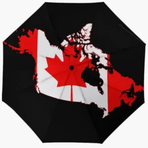 Compact Canada National Flag Emblem Print Fully Automatic Folding Umbrella, Rainproof Sunproof